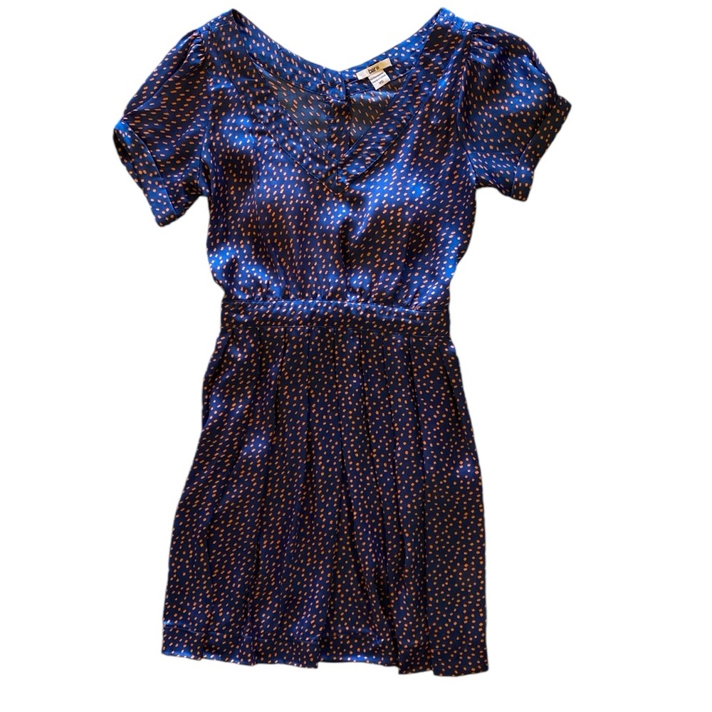 Stunning Blue & Orange Cutout Back Cinched Waist V-Neck Dress Great Condition!